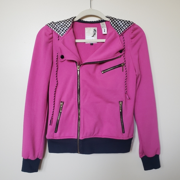 Hellz Bellz Pink & Black Knit Crop Moto Jacket - Picture 1 of 7